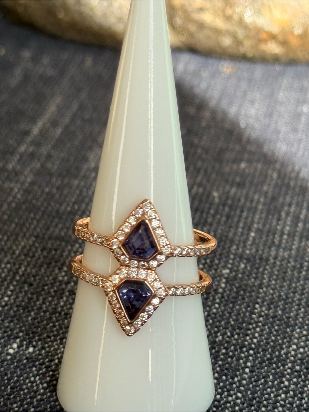 BP September Collection - sapphire split ring on rose gold